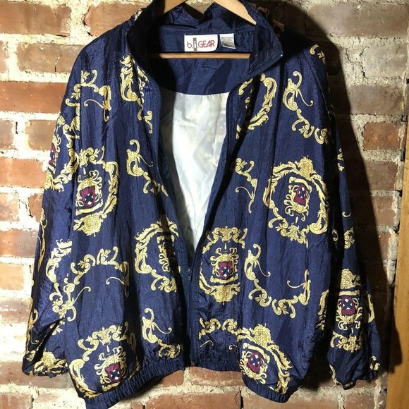 Vintage 90s BI Gear Nylon Shell Windbreaker Navy w Gold Royal Motif L EUC!! - Picture 9 of 9